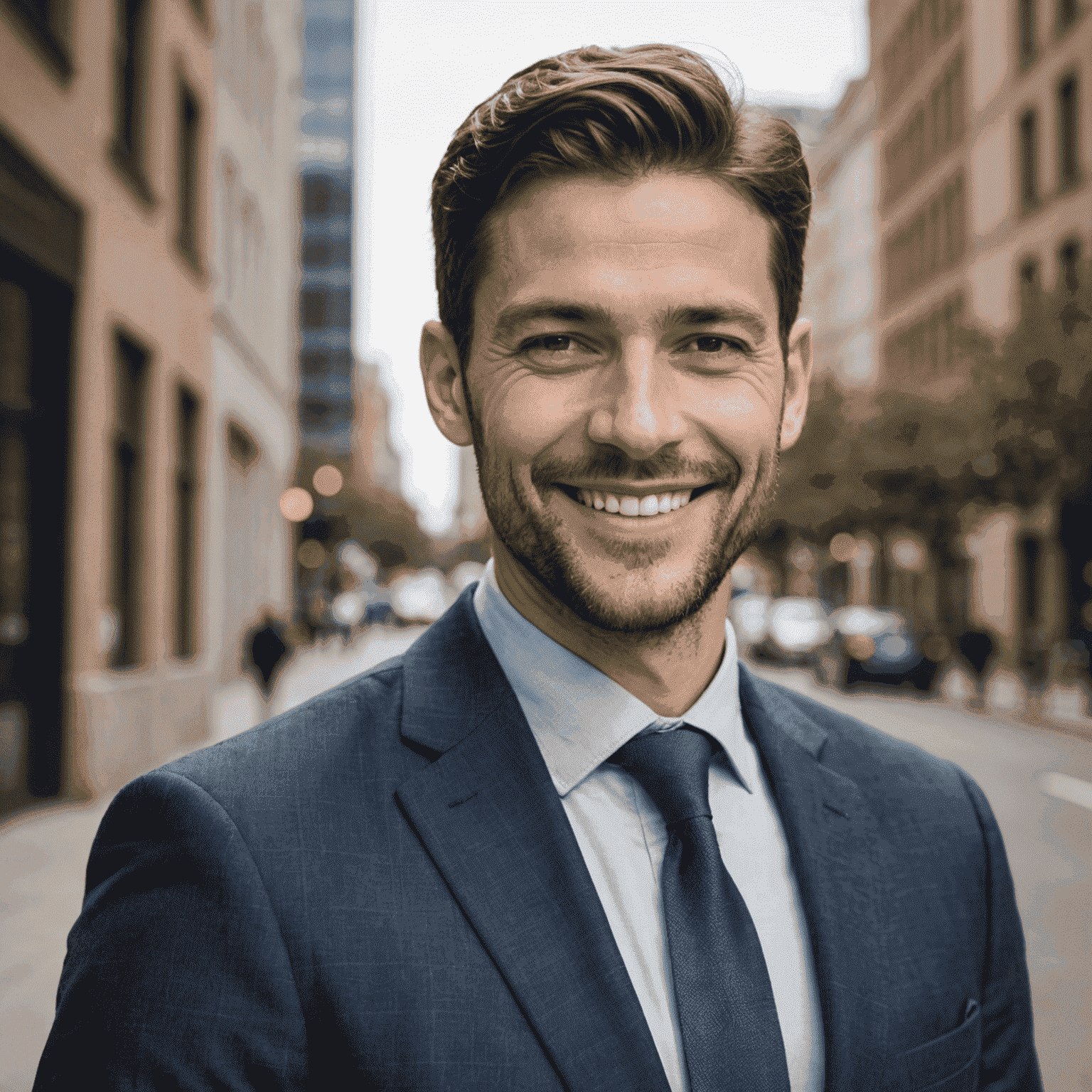 Portrait of the first author, a professional-looking man in his 30s wearing a suit and smiling confidently at the camera