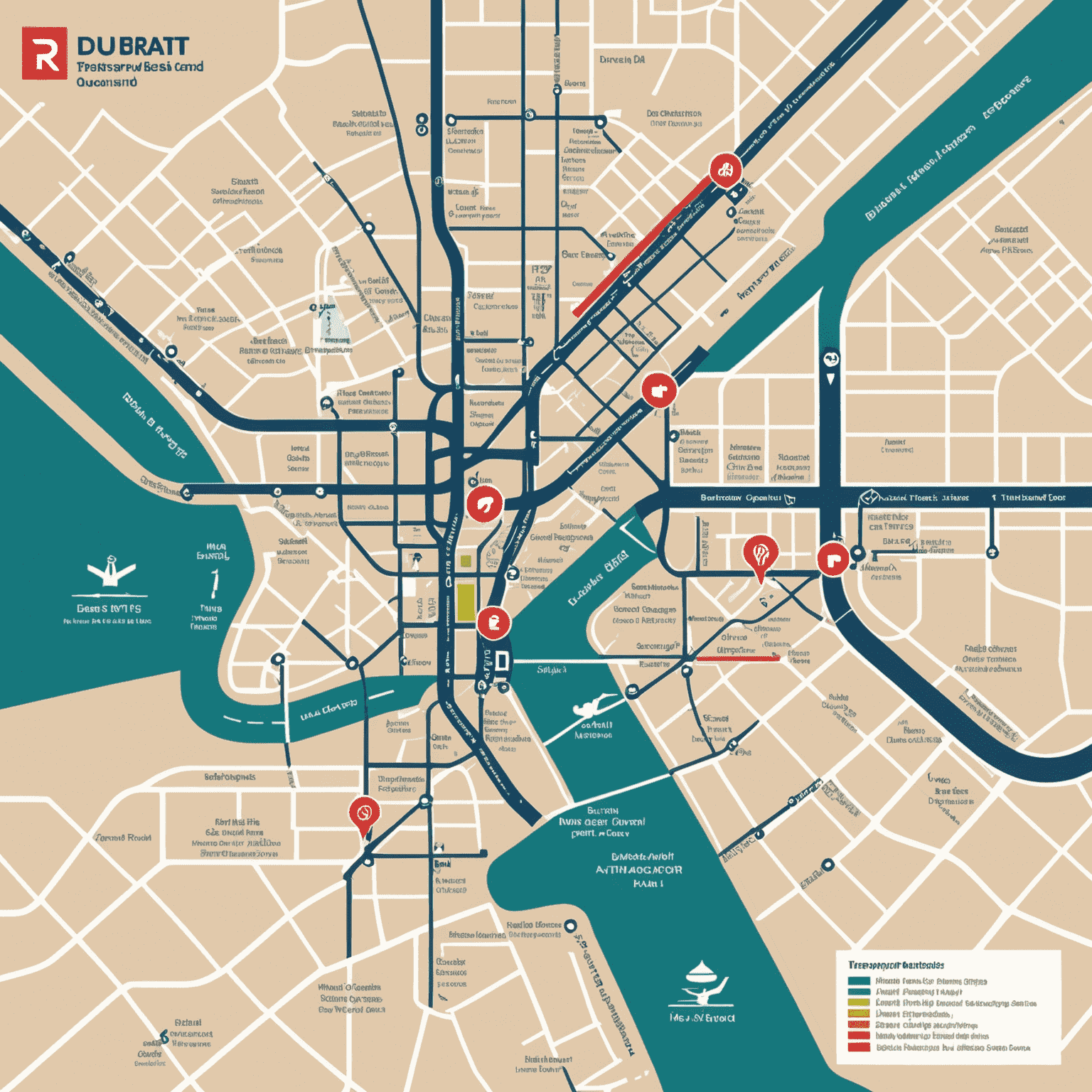 Map showing various RTA transport card recharge locations across Dubai, including metro stations, bus stations, and authorized retailers