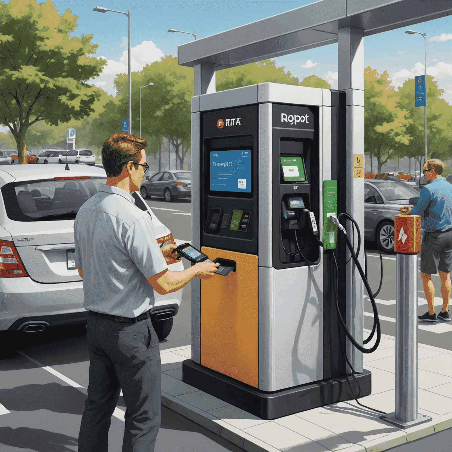 Illustration showing the process of setting up automatic recharge for an RTA transport card